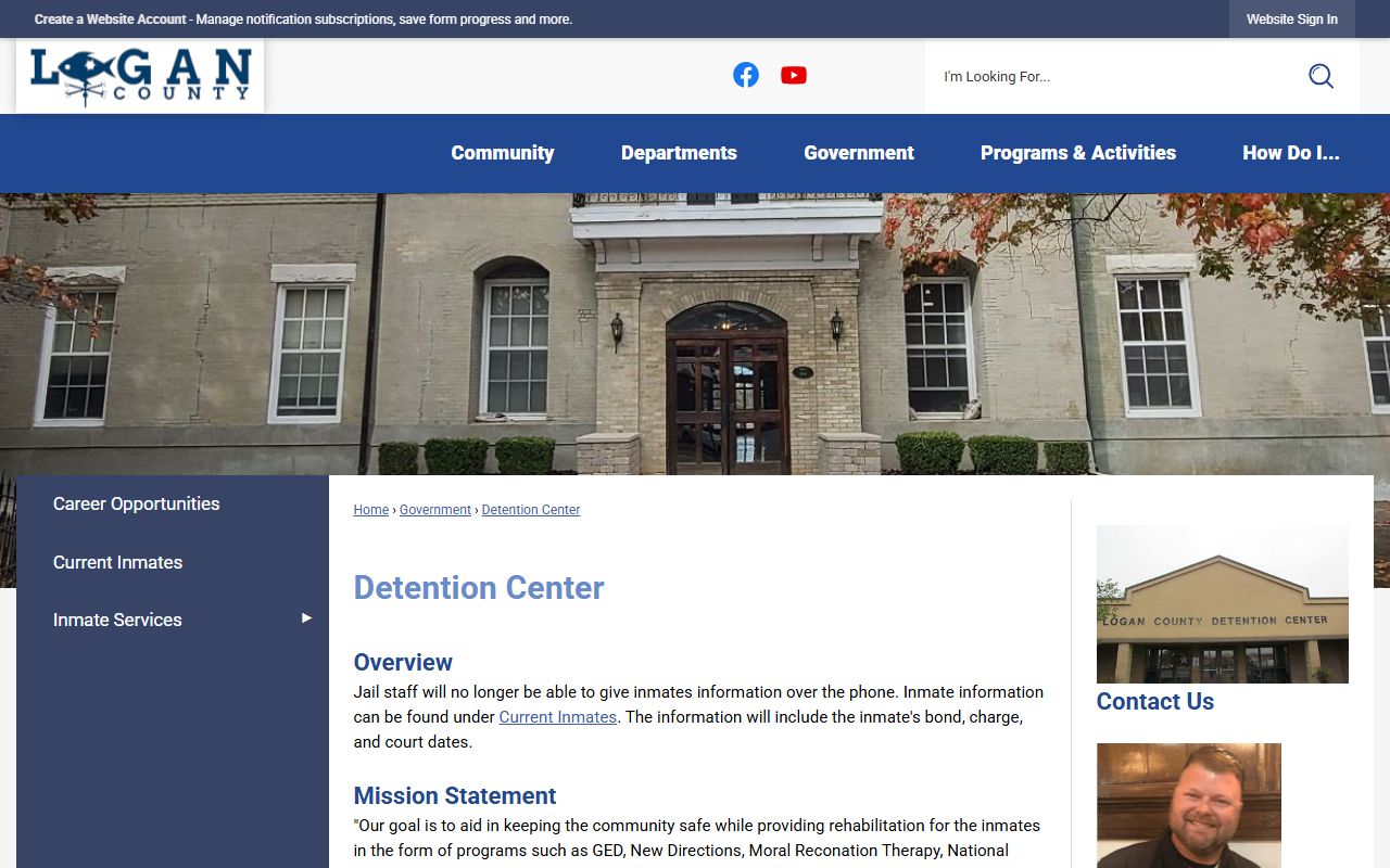 Logan County Detention Center page for inmate roster and population records